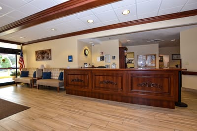 Reception area with a welcoming desk and seating