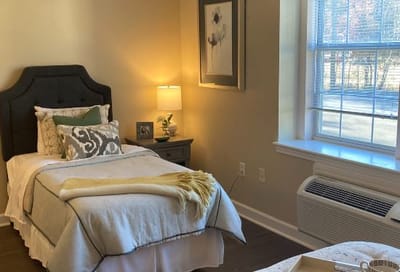 Cozy bedroom setup in assisted living facility