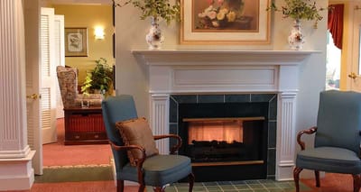 Cozy common area with fireplace and seating