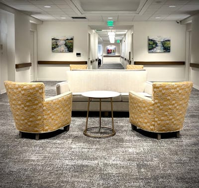 Interior common area with seating and artwork