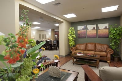 Warm and inviting common area in a senior living facility