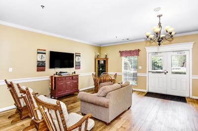 Interior view of a common area with seating