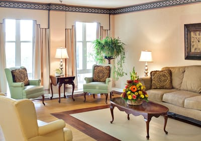 Welcoming common area with seating and natural light