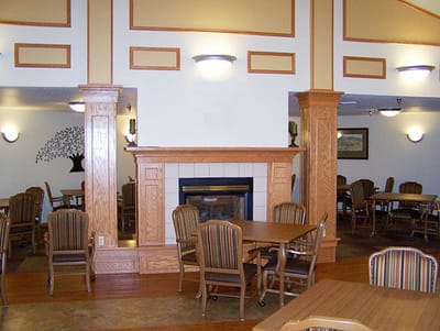 Interior view of a dining room in a senior living facility