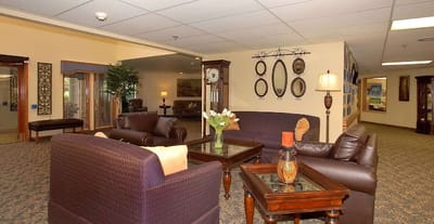 Comfortable lounge area in a senior living facility