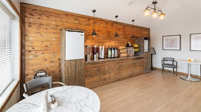 Cozy café area with coffee and snacks