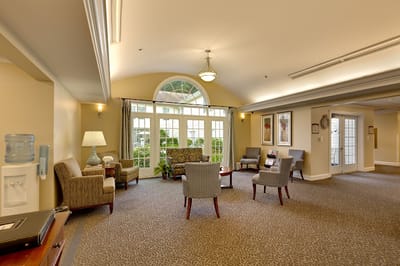 Interior view of a common area with seating