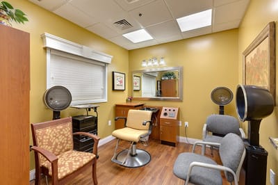 Interior view of a salon area in a senior care facility