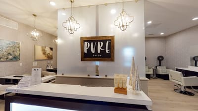 Interior view of a salon area with modern decor