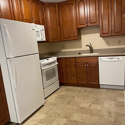 A kitchen area in a senior living facility