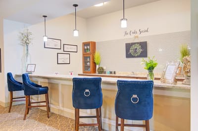 Interior view of a common area with seating and decor
