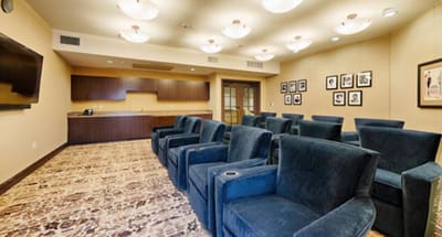 Interior view of a common area with seating