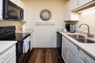 Modern kitchen interior with appliances and decor