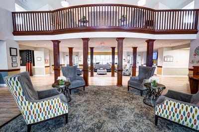 Bright and welcoming common area with seating