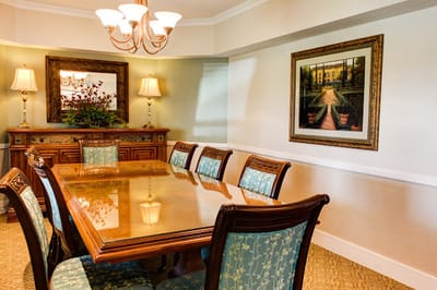 Interior dining room with elegant table and chairs