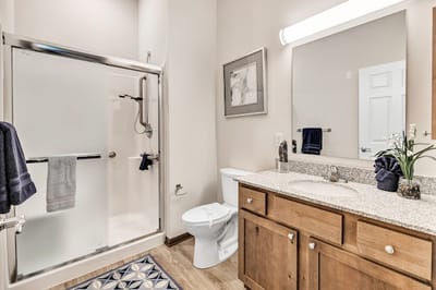 Modern bathroom with shower and sink area