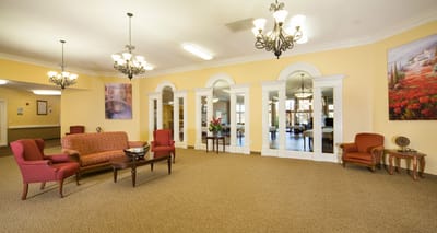 Interior view of a common area with seating