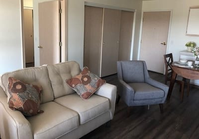 Cozy living area in a senior living unit