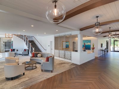 Bright common area with comfortable seating and modern decor