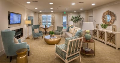 Bright common area with seating and decor