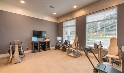 Exercise equipment in a bright activity room