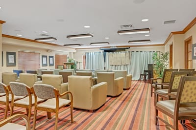 Interior view of a common area with seating