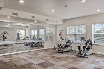 Interior fitness area with exercise equipment