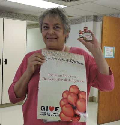 Resident celebrating Random Acts of Kindness event.