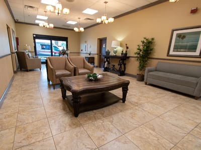A common area with seating and decor in the facility