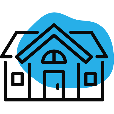 Illustration of a house with blue background