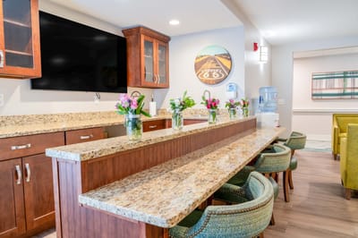 Bright common area with a well-decorated countertop