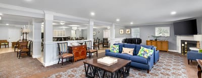 Bright common area with seating and decor