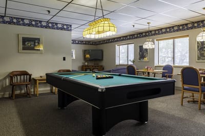 Interior of a common area with a pool table