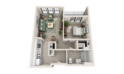 Architectural floor plan of a one-bedroom suite