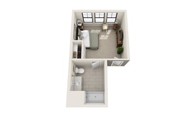 Floor plan of a private resident room layout