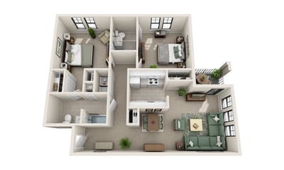 Architectural floor plan of a senior living unit