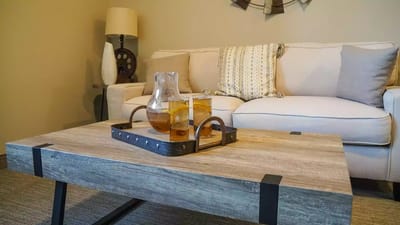 Cozy living area with drinks and decorative elements