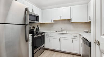 Modern kitchen interior with stainless steel appliances