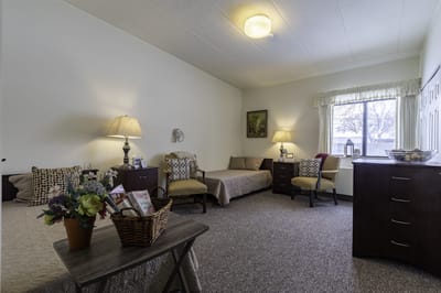 Cozy interior view of a private resident room