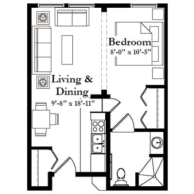 Architectural floor plan of a living space