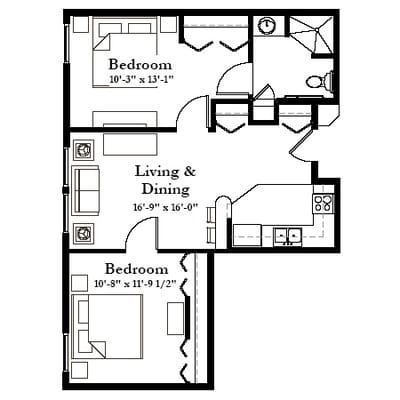 Architectural floor plan of a residential unit