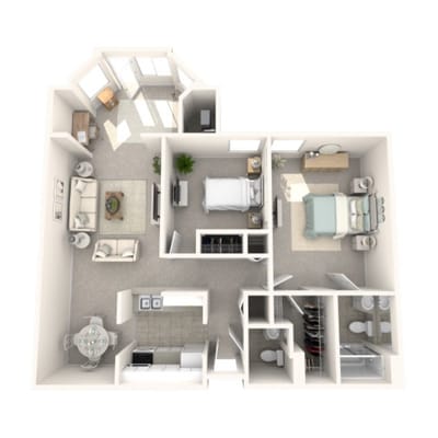 Architectural floor plan of a two-bedroom unit