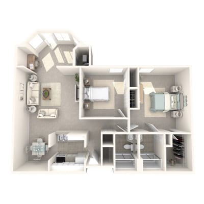 Architectural floor plan of a senior living unit