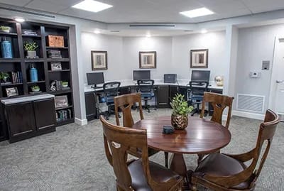 Interior common area with seating and computers