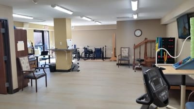Interior view of a therapy room with equipment