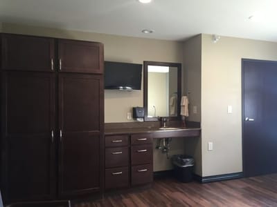 Interior view of a resident room with furnishings
