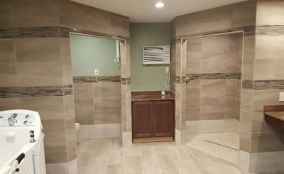 Interior view of a spa-like bathroom facility