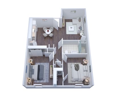 Floor plan of a two-bedroom layout for residents