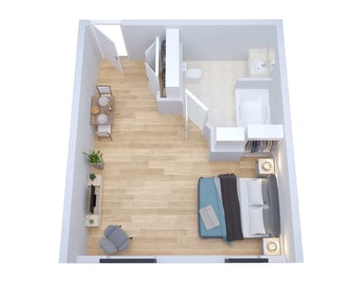Floor plan of a private resident room