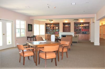 Interior common area with seating and shelves